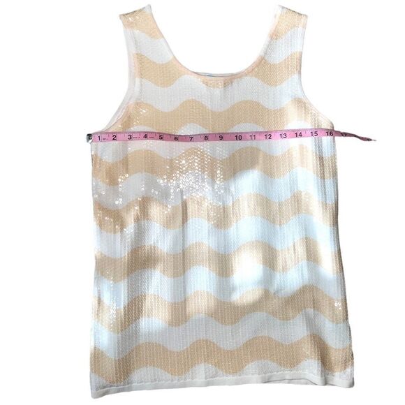 J. McLaughlin Tan Ivory Striped Stretch Georgica Sequin Top - Picture 10 of 13
